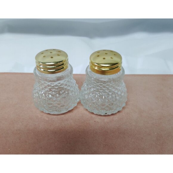 Vintage Glass Salt & Pepper Shakers With Gold-Tone Caps - Picture 2 of 6